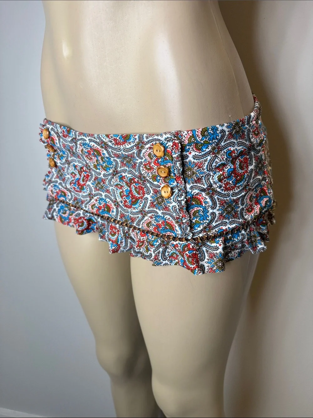 Lucky Brand Paisley Ruffle Bikini Bottoms - Orange, Blue, Brown, Cream